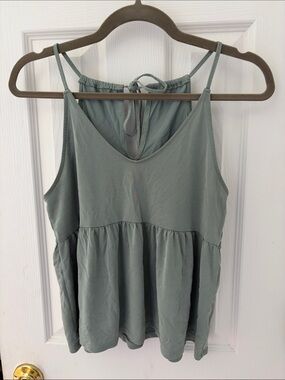 American Eagle Outfitters Sage Green Spaghetti Strap Peplum Tank